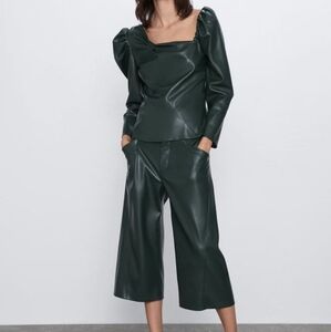 Zara asymmetric soft faux leather top & pants set